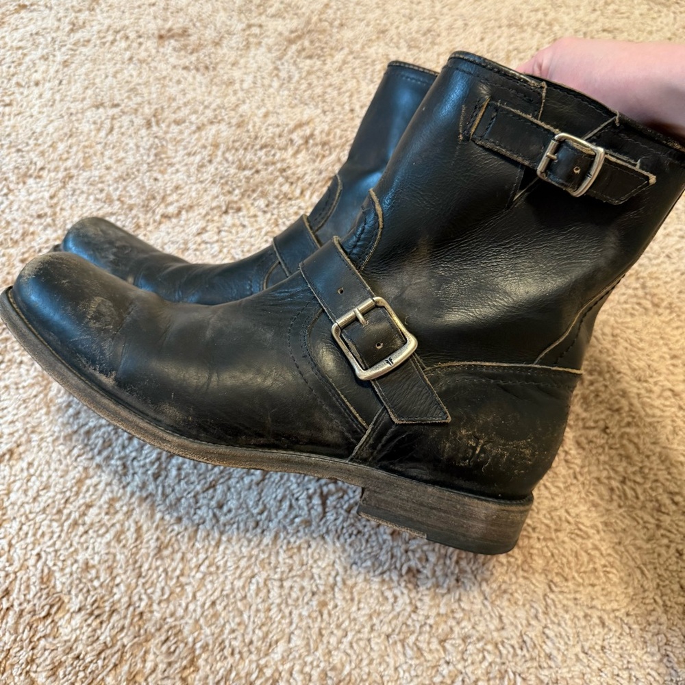 Frye Smith Engineer Distressed Buckle Leather Boots - Picture 4 of 8